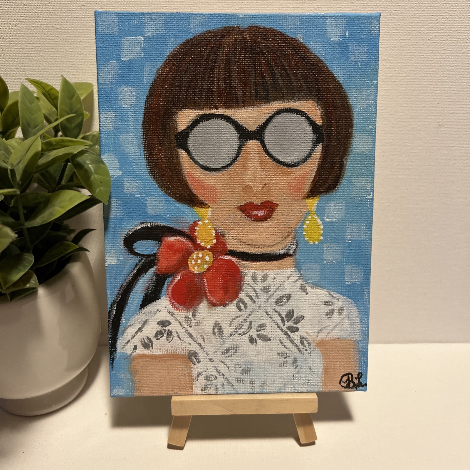 Original Acrylic Painting on Flat Canvas Board 5×7 OOAK Fancy Pants
