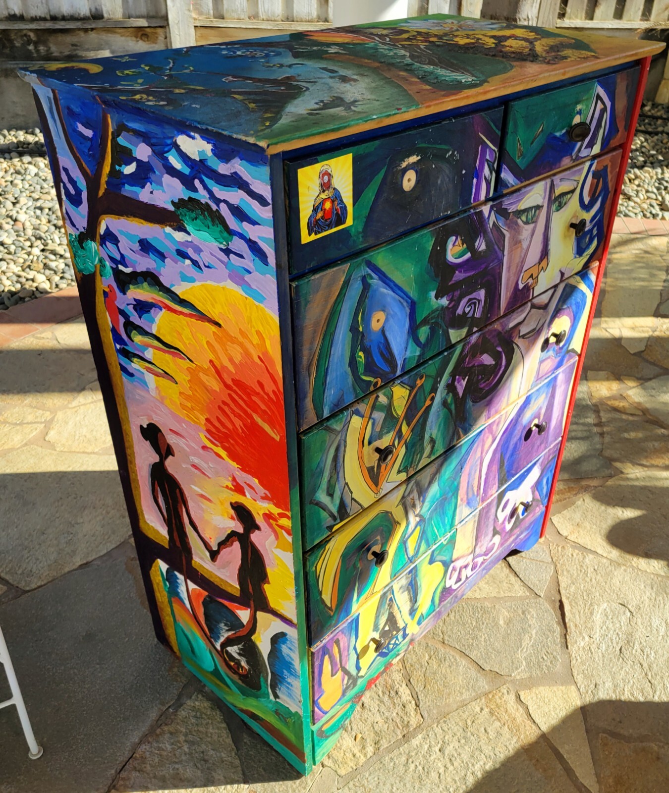 Hand Painted Artist Studio Crafts Chest Mural Graffiti Surreal Art Cubist Disney