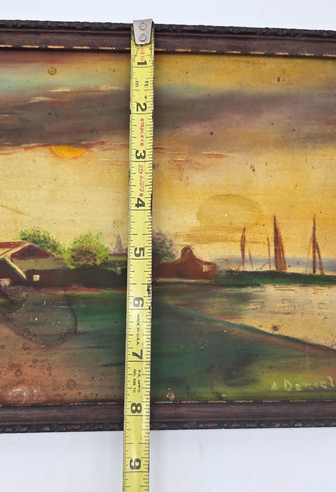 Antique Dutch Windmill Pastel Painting A Danielson AH Abbott Chicago Board Frame