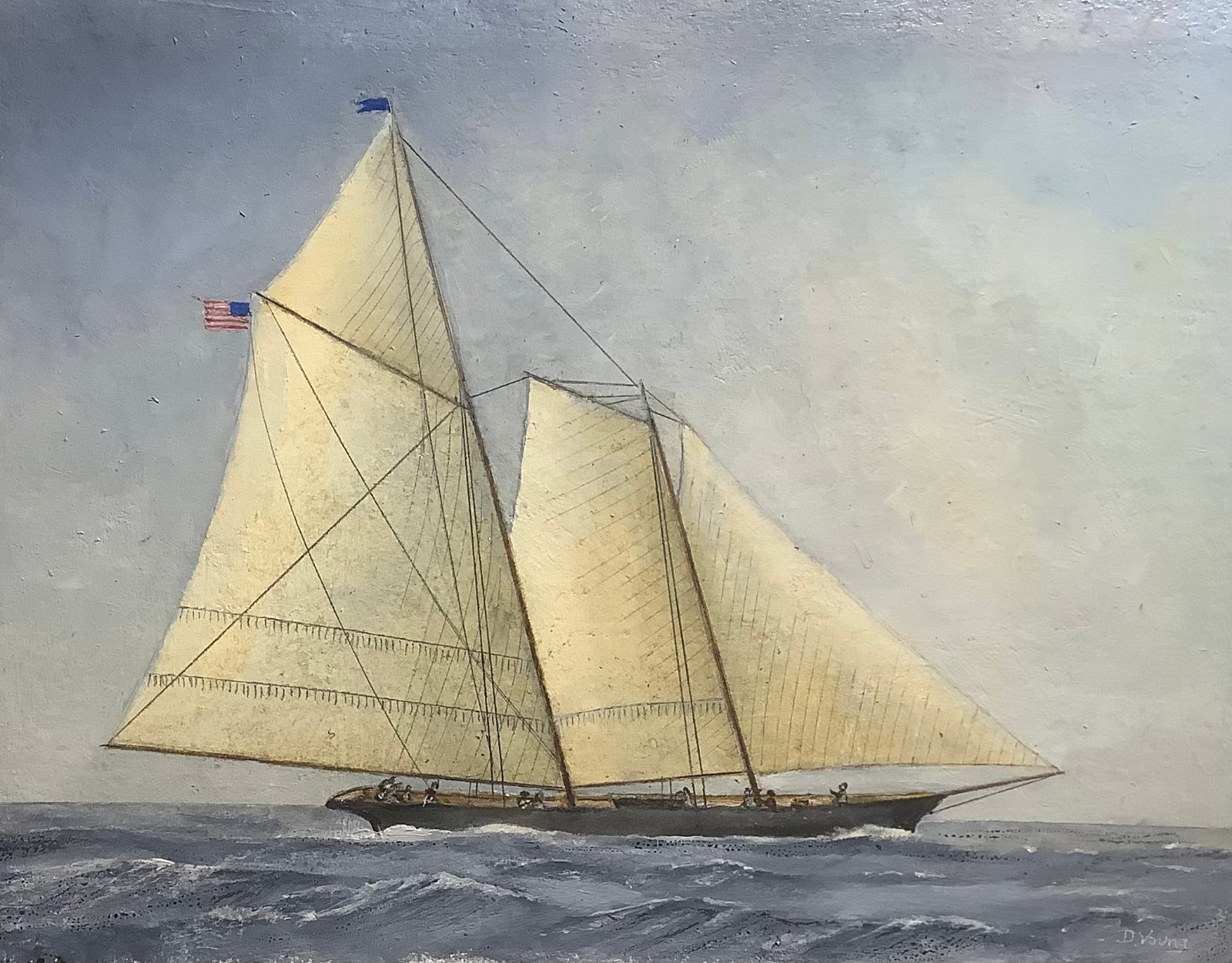 Orig Oil painting – Racing Yacht «America» – by Pennsylvania Artist David Young