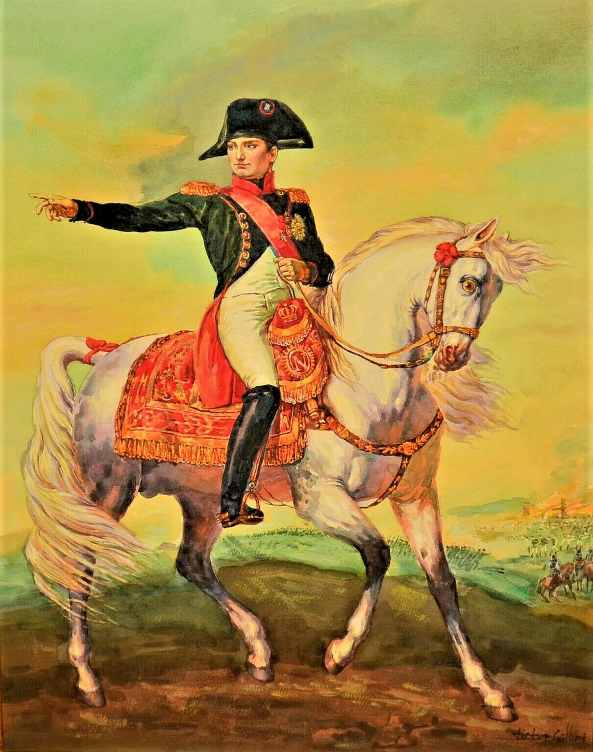 VICTOR GILBERT Original Signed Napoleon Portrait Landscape Watercolor Painting
