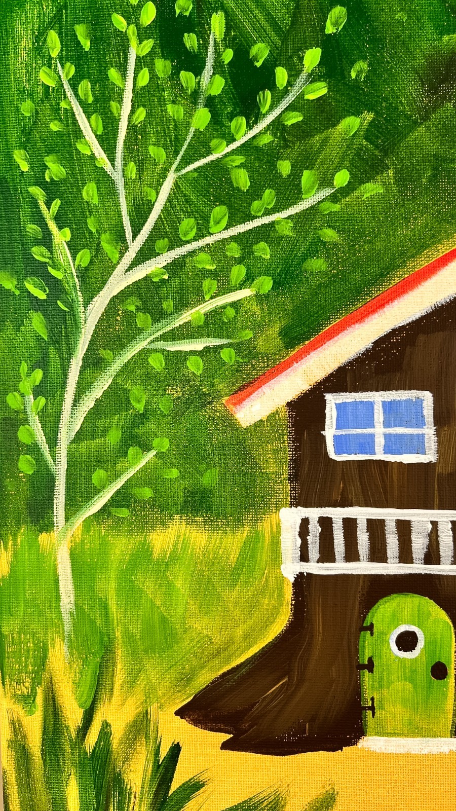 Fairy Cottage Original Fantasy Landscape Folk Art Painting Cottagecore SRA 12×12