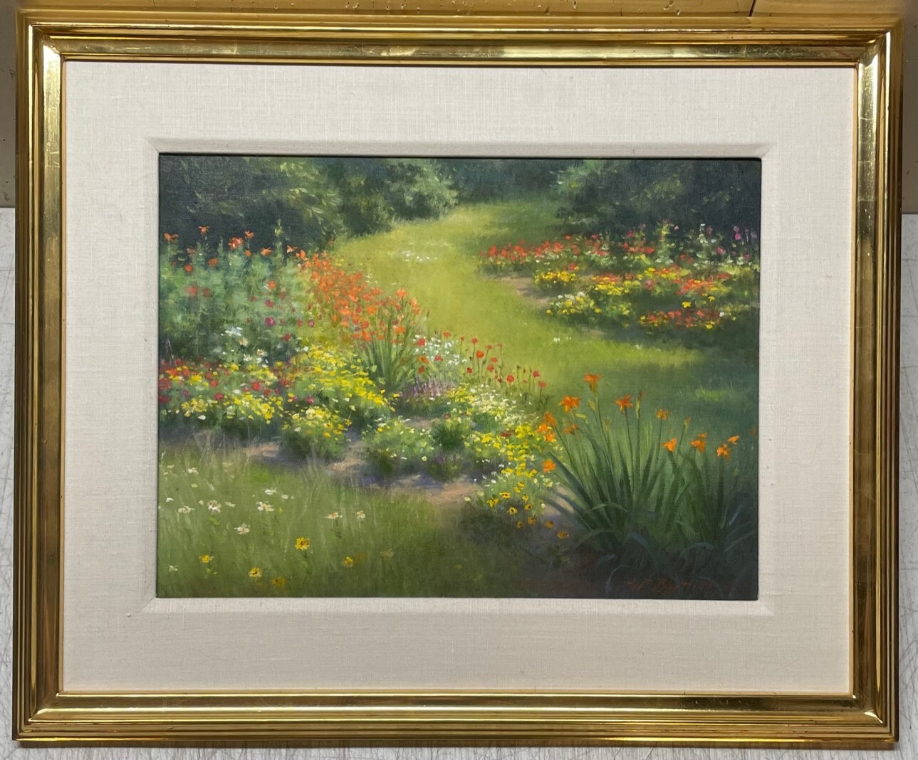 Vintage WILLIAM E BARTLETT ‘Backyard FLOWER GARDENS’ Contemporary Oil Painting
