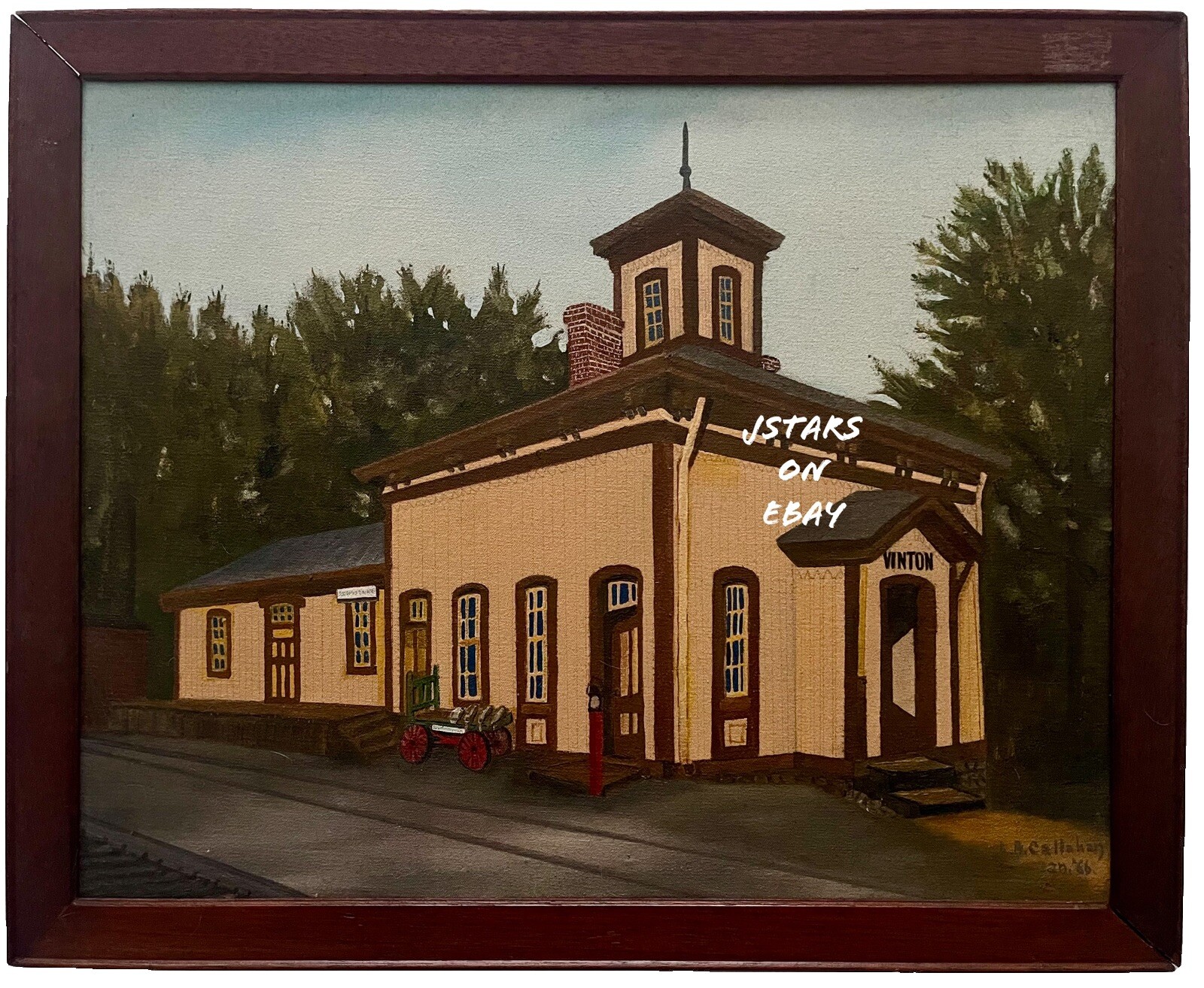 1966 N&W TRAIN DEPOT OIL PAINTING, VINTON, VA VIRGINIA, L.B. CALLAHAN