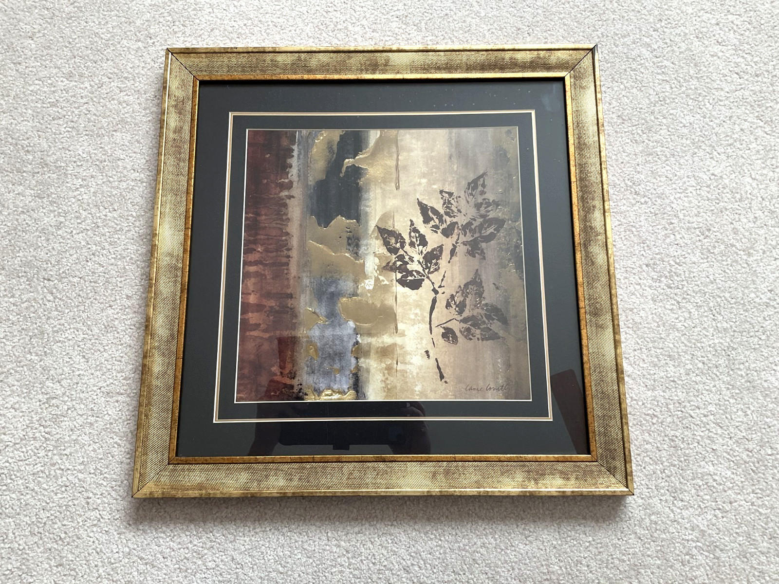 A Nice Gold Framed Painting of Leafs 18 1/2″ x 18 1/2″ Framed Dimensions