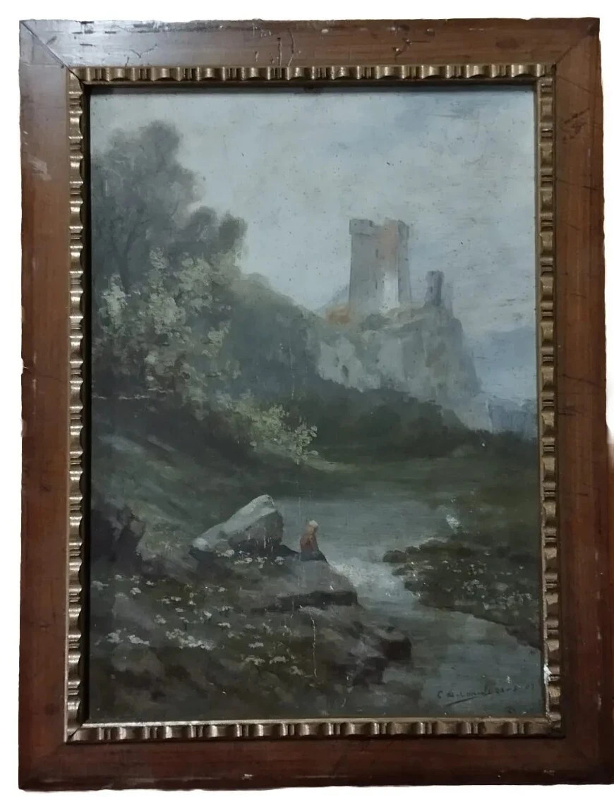 Painting Early 1900 Oil on Cardboard Italy C.De Consoli