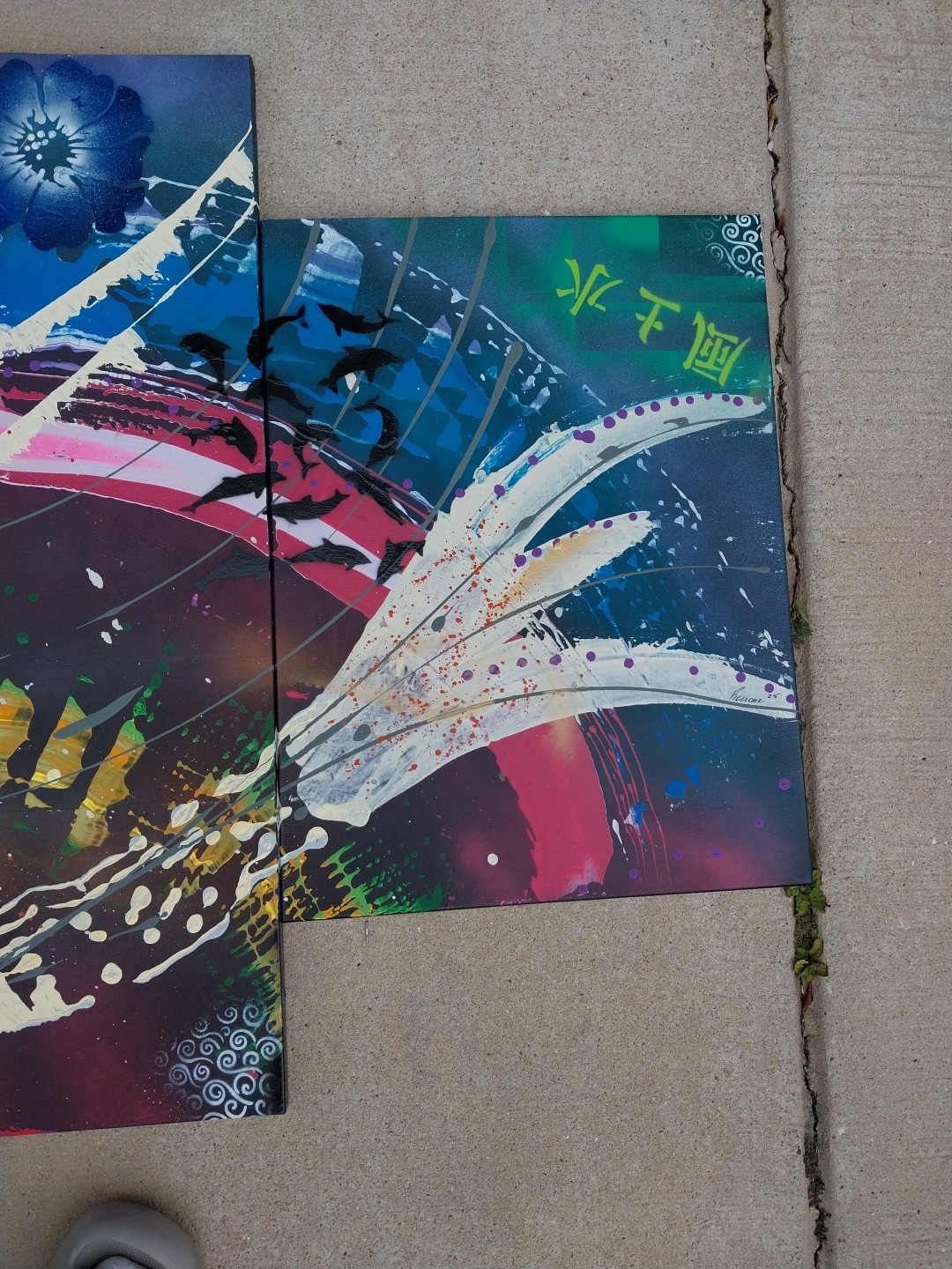 Original Art Work RAINBOW abstract 4x Canvas. 2 Are 18×24 Inch And 2 Are 12×30