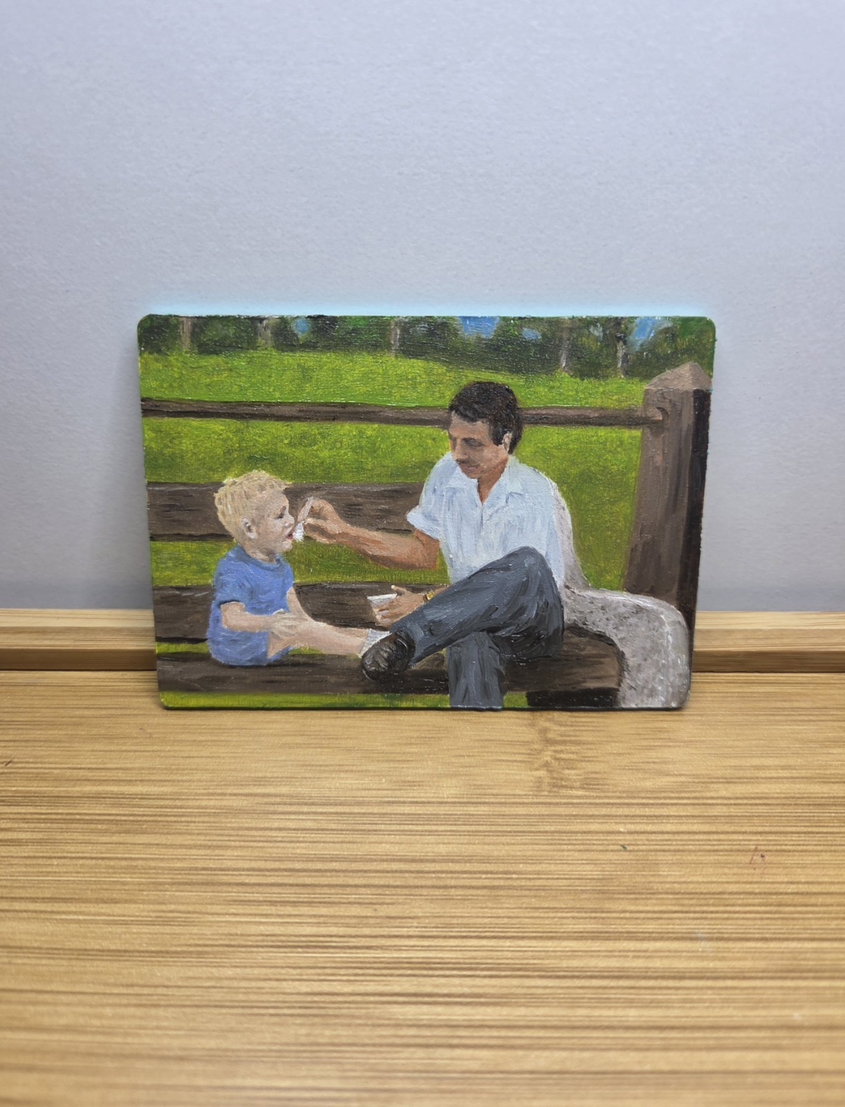 ACEO Original Father’s Day Painting | Oil On Wood | Dad And Child Icecream