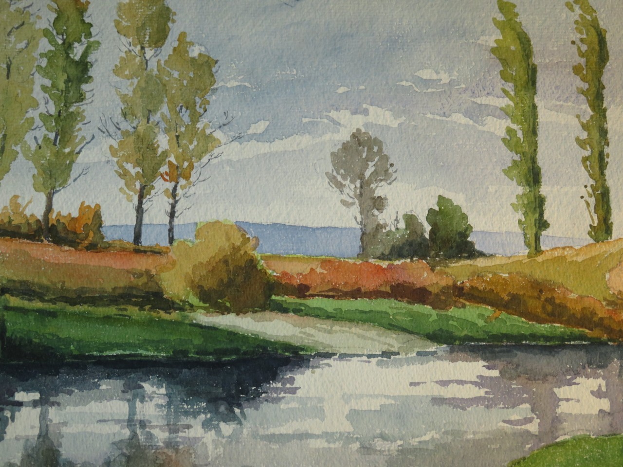 Robert LALOUE 1884-1929 DRAWING WATERCOLOR LANDSCAPE RIVER POST IMPRESSIONISM b