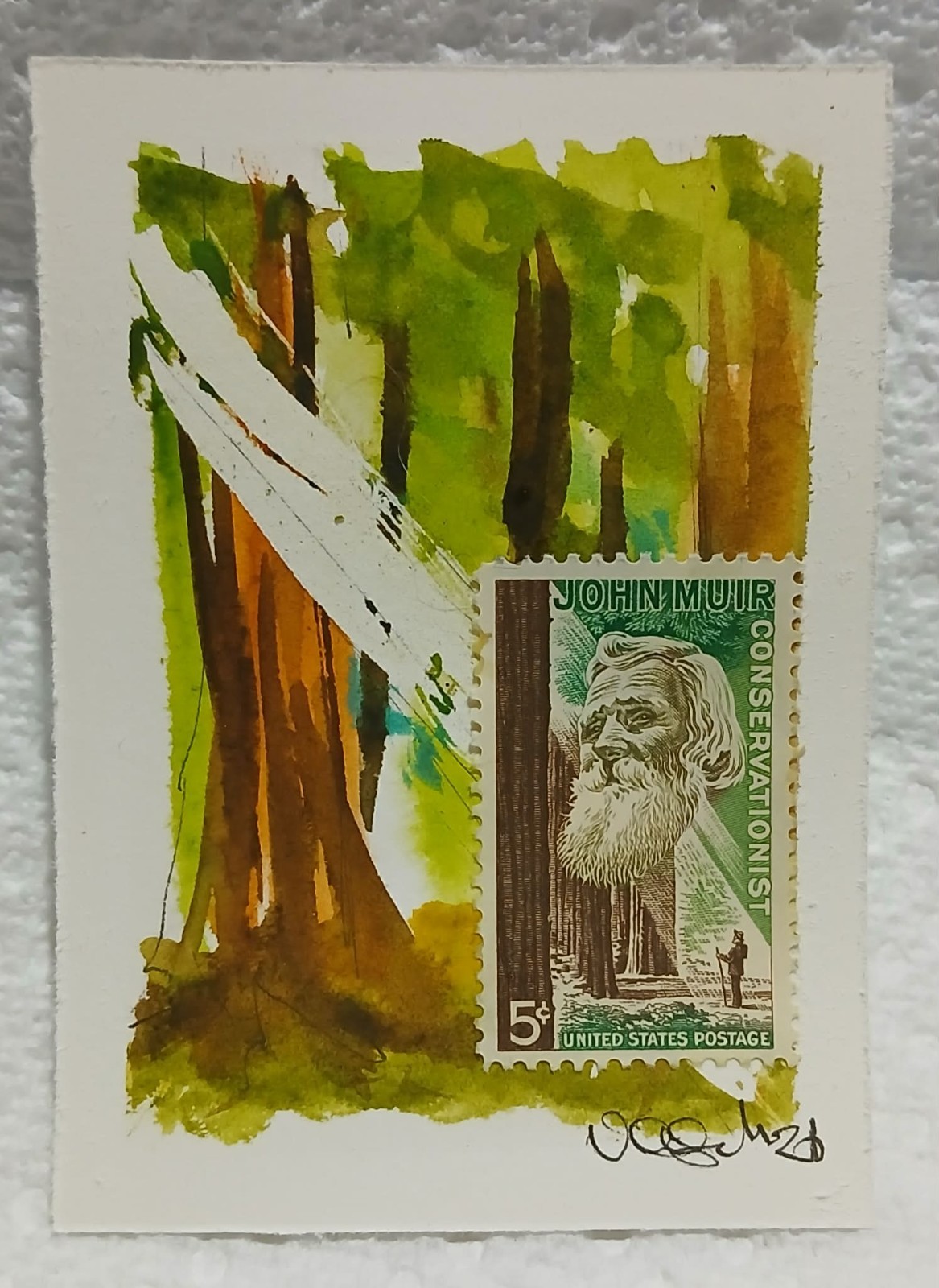 Postal Whimsy OOAK John Muir 5¢ Conservation ACEO Loose Watercolor by Virginia