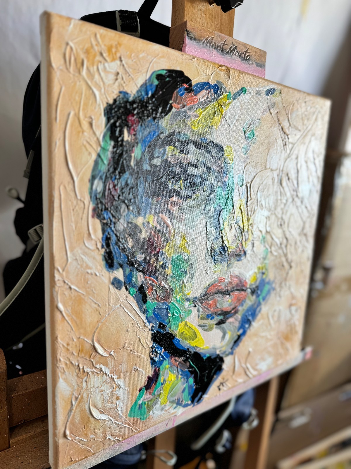 Kempff 14×14 WOMAN HALF FACE Impressionism Handmade Colorful Art Painting