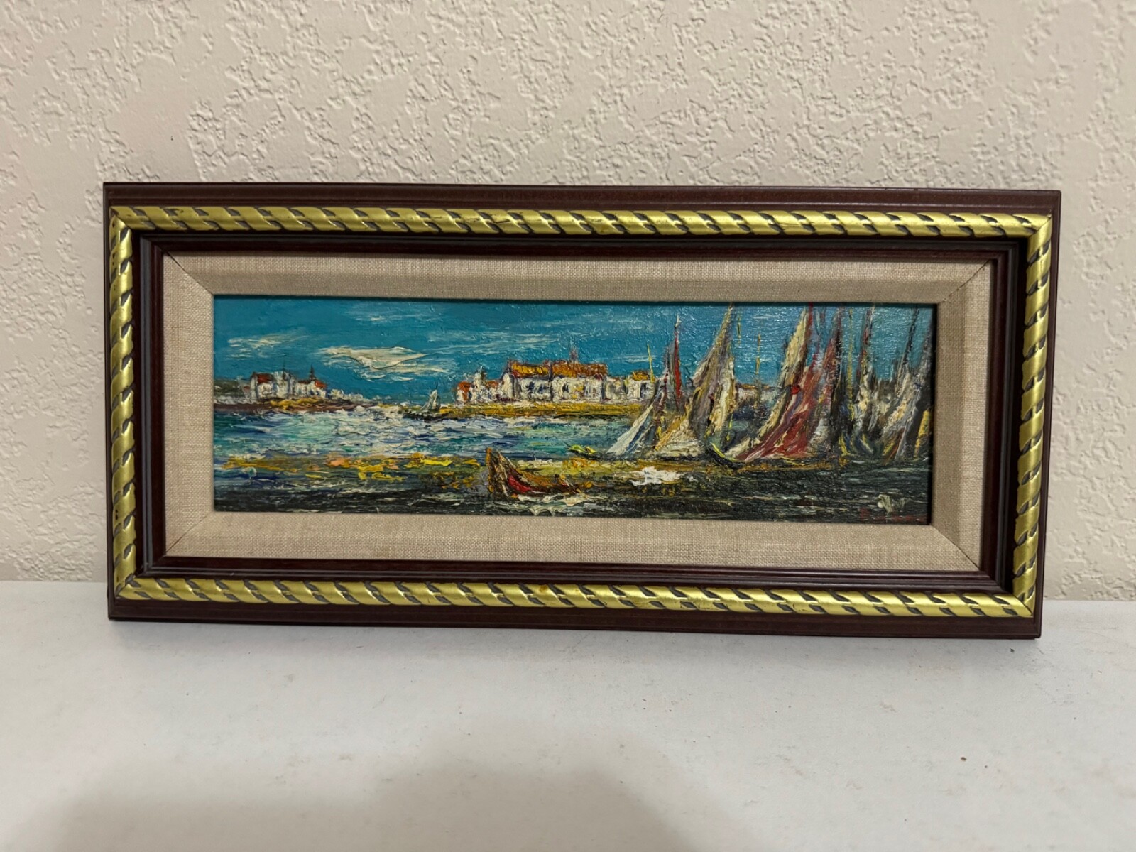 Vintage Impressionist Style Signed Oil Painting of Venice Seascape Canal Scene