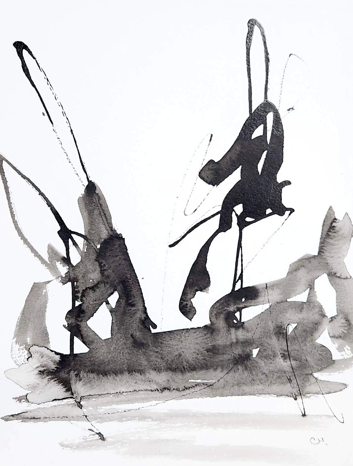 Original Abstract 9×12 Black White Landscape Canvas Wall Art Minimalist Signed