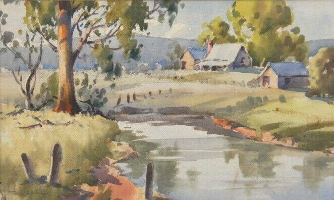 AUSTRALIAN FRAMED WATERCOLOUR PAINTING WOORI YALLOCK CREEK BY ERNST VOGEL P221