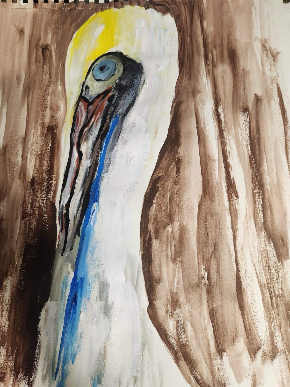 Abstract Pelican Modern Unique Bold Art Acrylic Mixed Media Paper 12X16