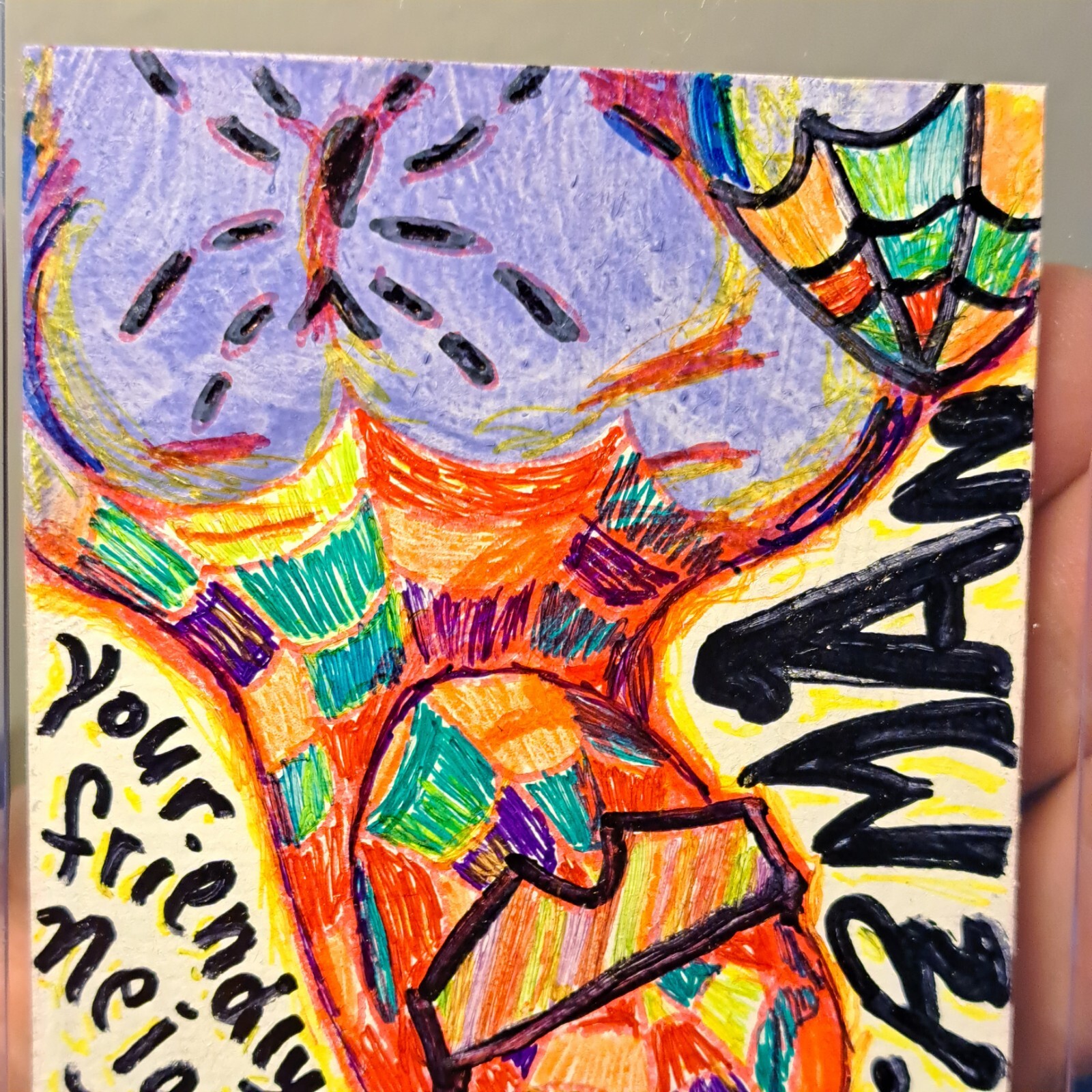Multicolor acrylic & ink artcard «Spiderman Nyc» (OOAK) Limited 1/1 signed