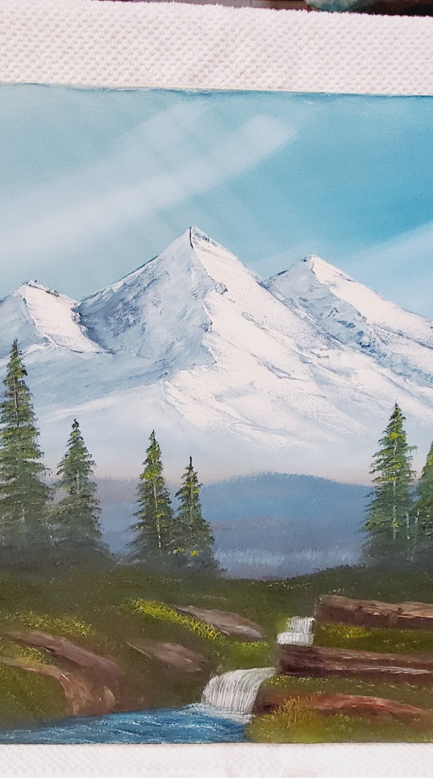Bob Ross Inspired Landscape Oil Painting, Mountain Scene, 24″ x 18″
