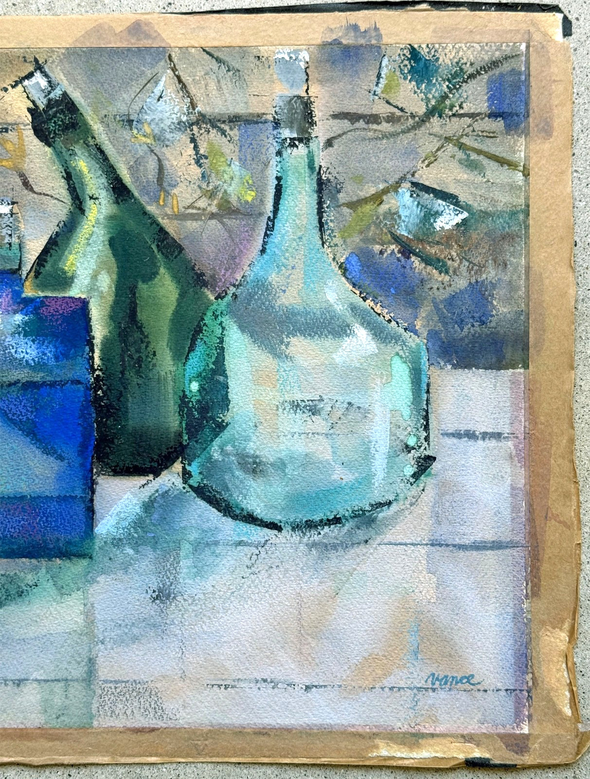 1950s Still Life Bottles ABSTRACT MODERNIST Watercolor Painting by JAMES VANCE