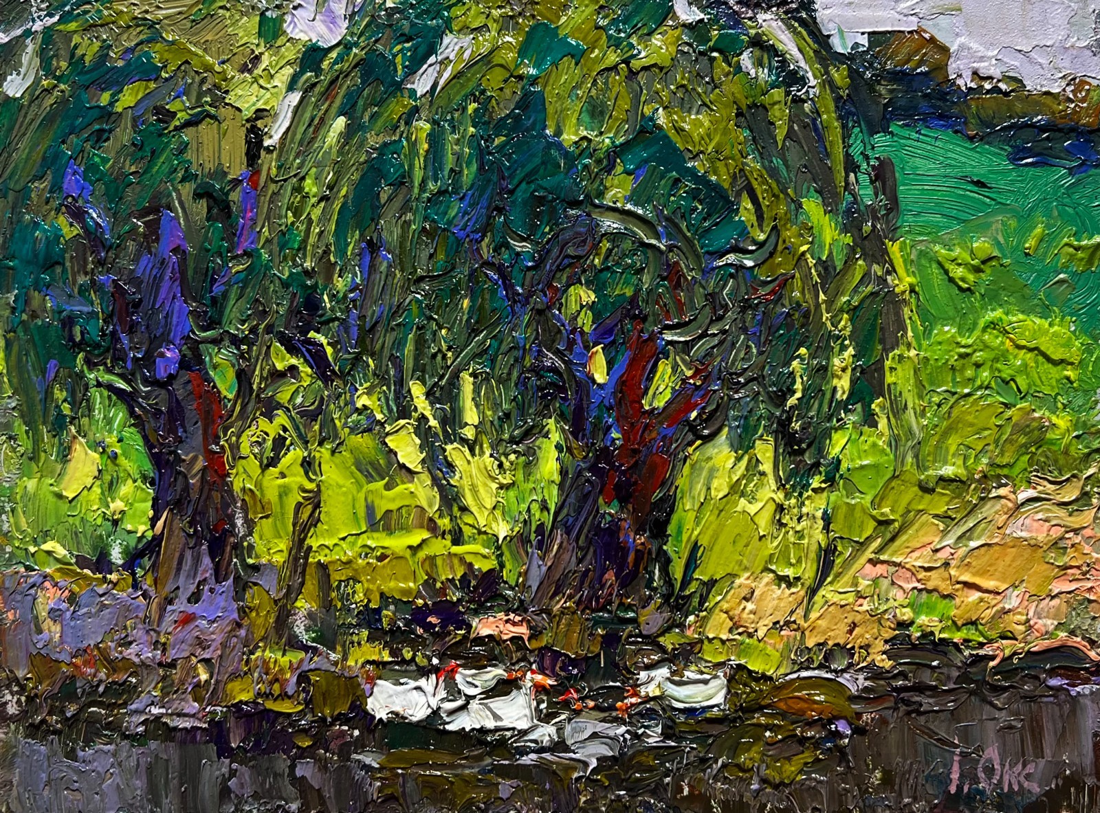 Oil Painting The Ducks Hid Near The Tree O. Ivanyuk Original nAAA3964