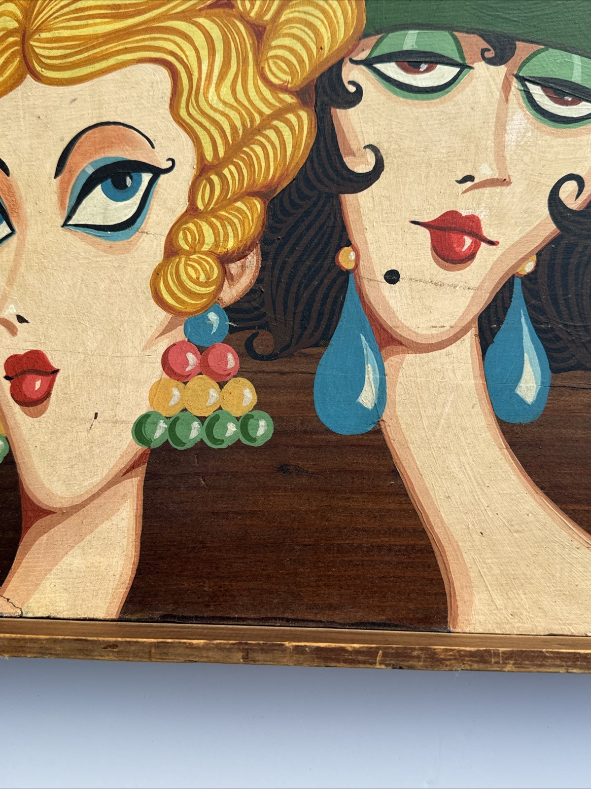 VINTAGE PORTRAIT PAINTING FASHION ART DECO FASHION MODERNIST SIGNED MYSTERY ART