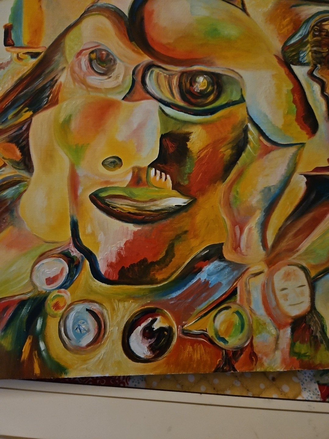 Original VTG 1984 Abstract Art Oil On Linen «Cheating Hearts» Michael B.Stuart