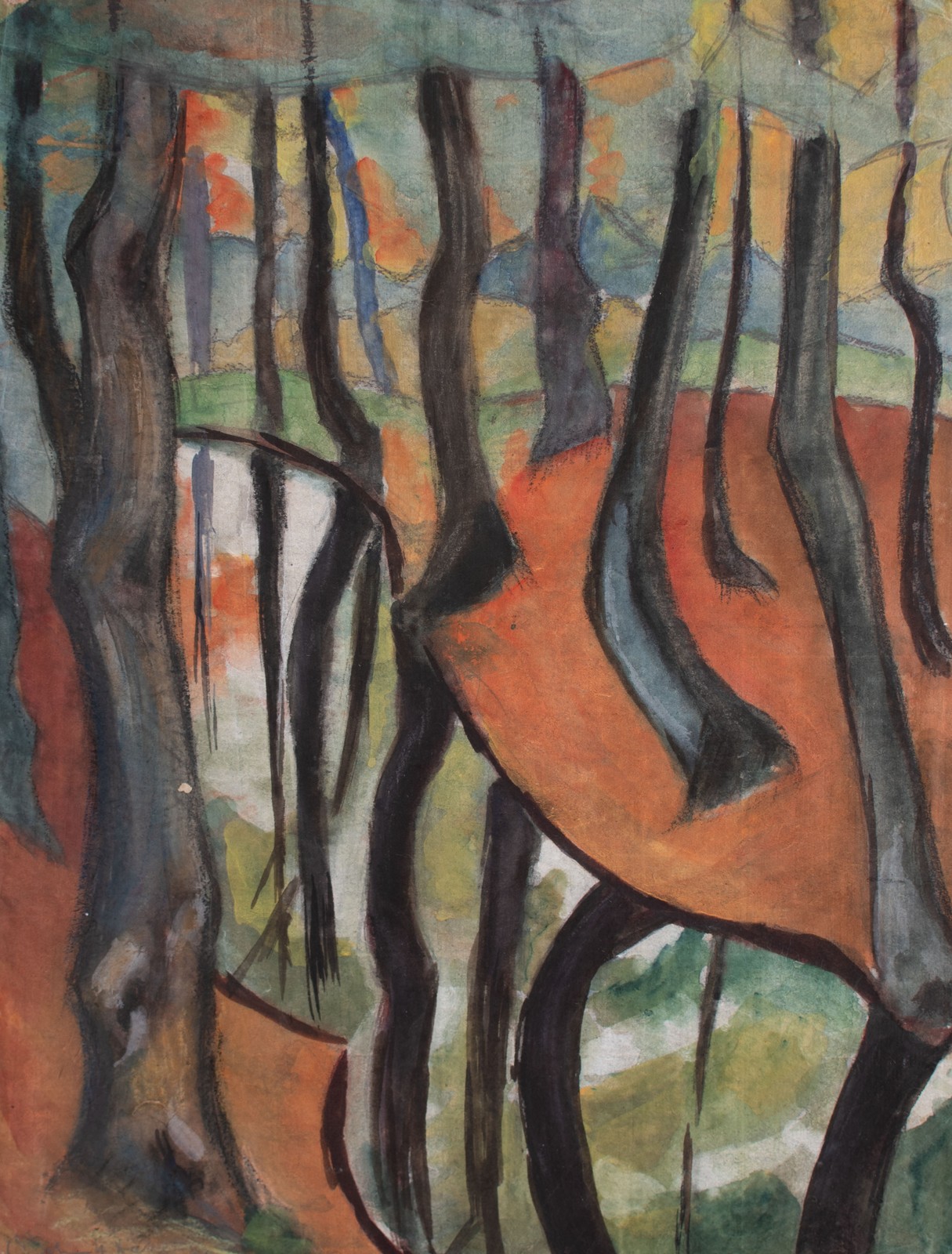 Gerhard Schulte-Dahling landscape forest reflection unsign watercolor Japan paper