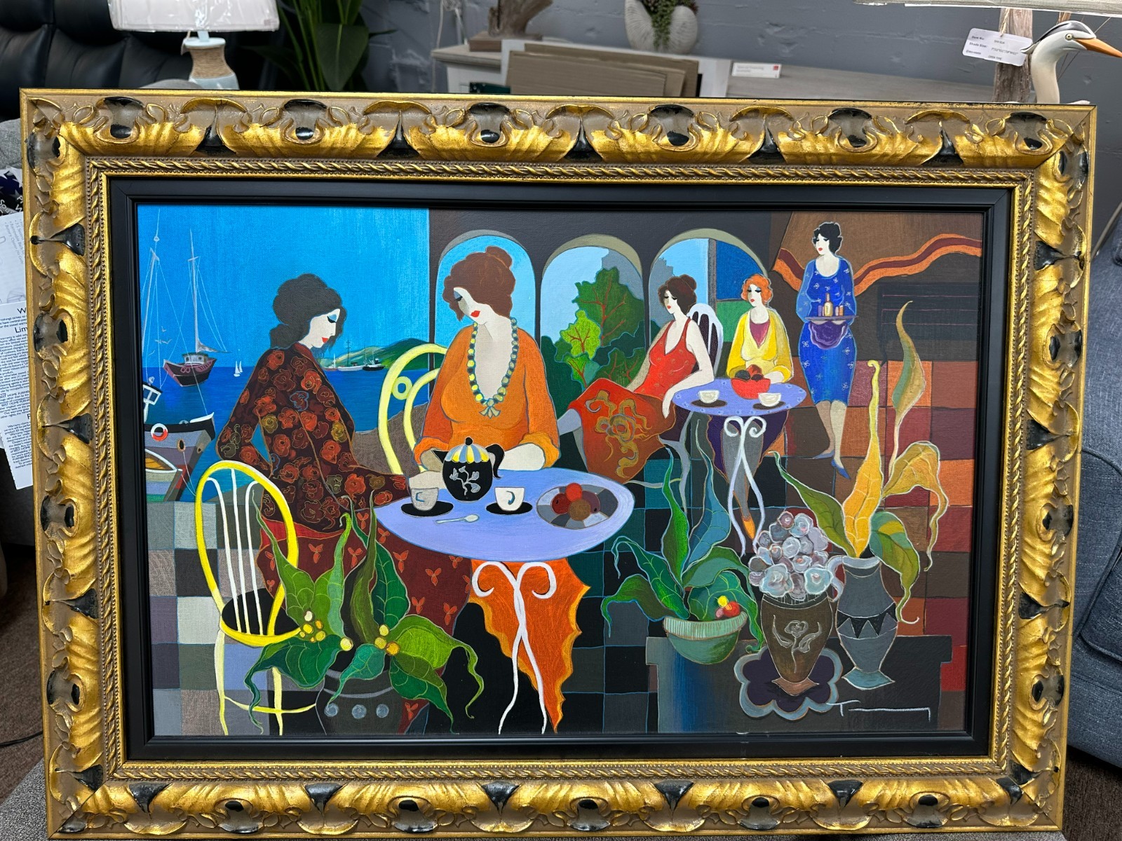 Itzchak Tarkay «Lunch In The Gardens» 2008 Serigraph On Canvas Appraisal & COA