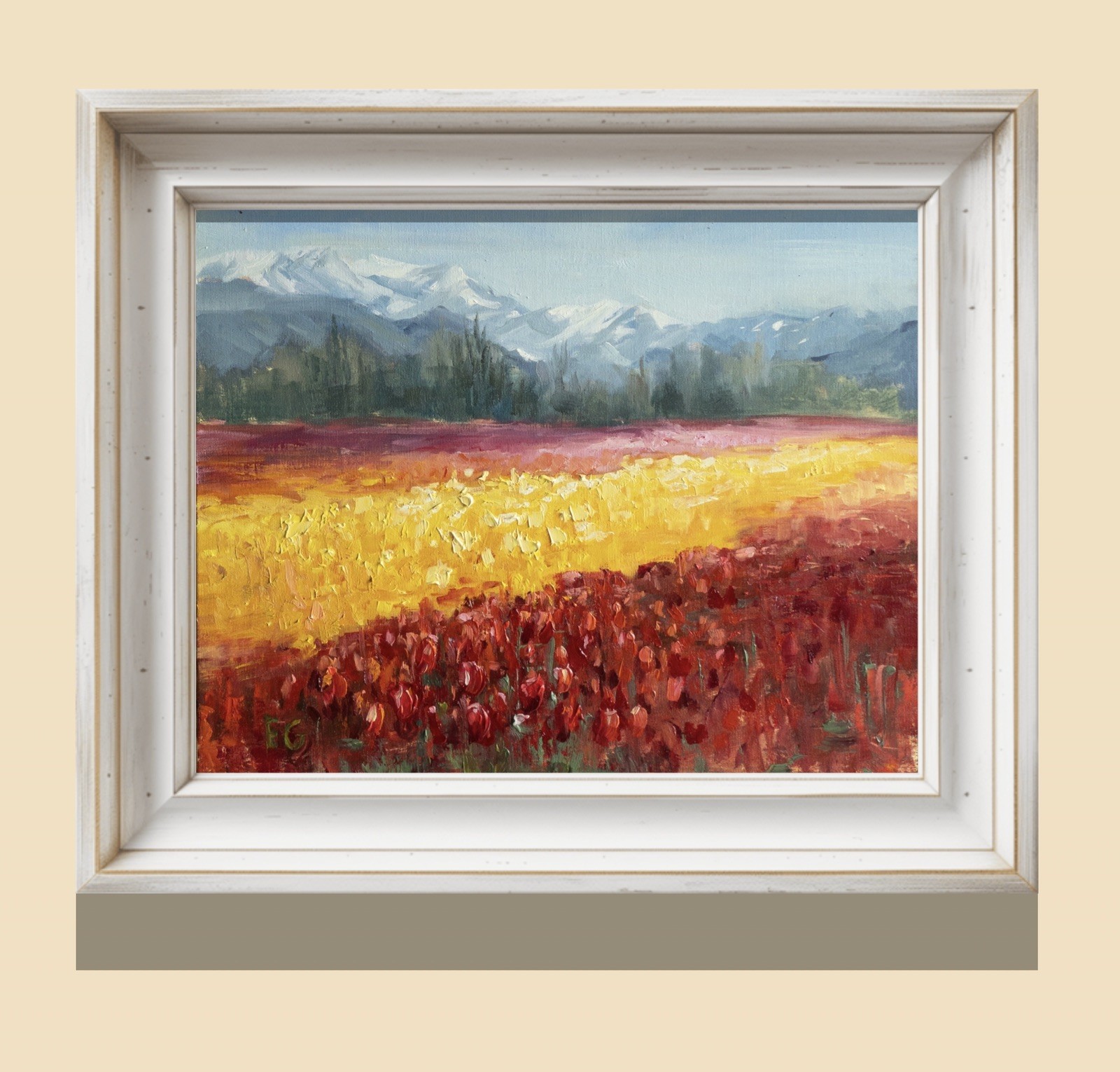 Skygit Valley Tulips Original Oil Painting,WA PNW Landscape Art 8×10”