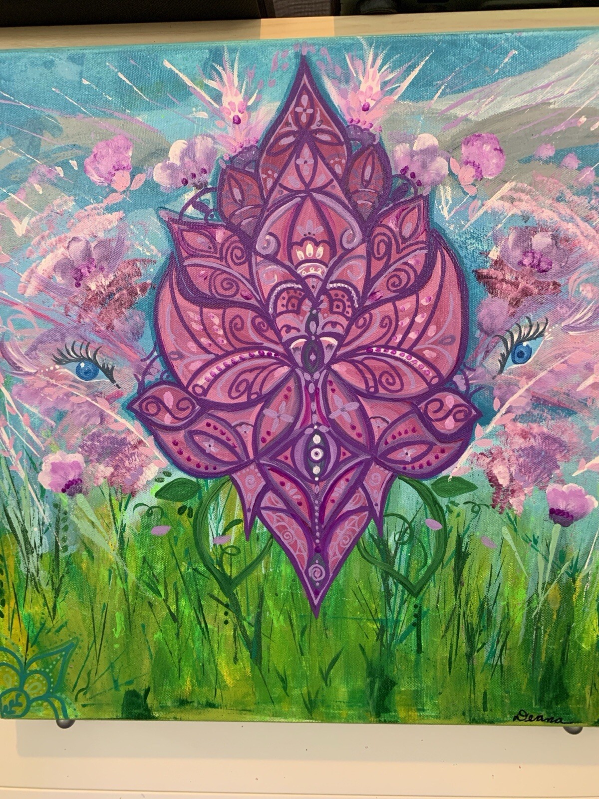 Abstract Lotus Eye Painting, Large Gallery Wrapped Moody Virgo Arts Mandala Ooak