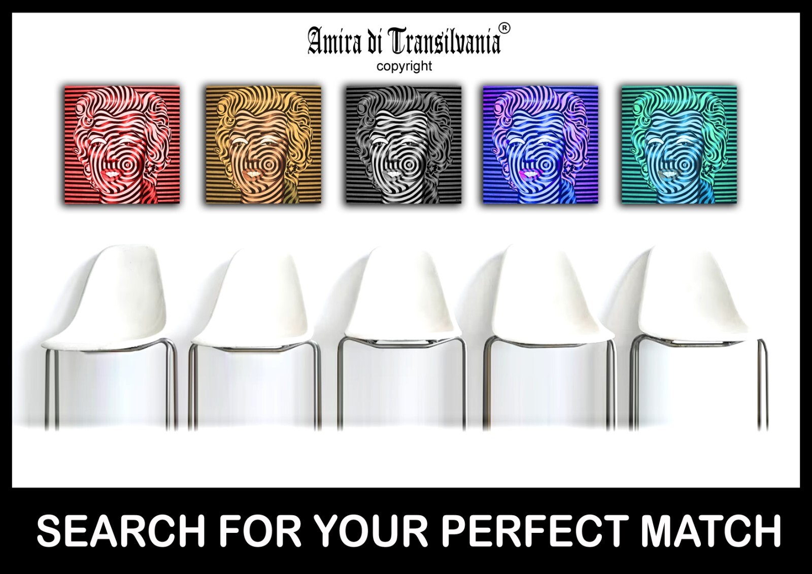 Marilyn Monroe Portrait Optical Op Painting Black and White Amira Artist Pop Art