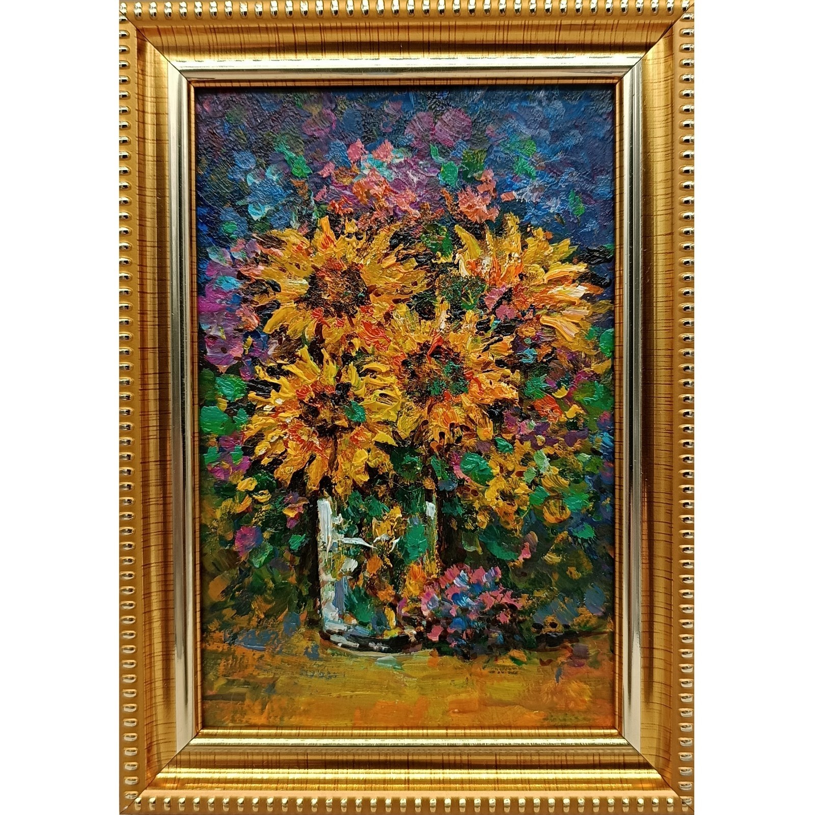Sunflowers Original Oil Painting 4×6 Framed Signed Floral Still Life Flower Art