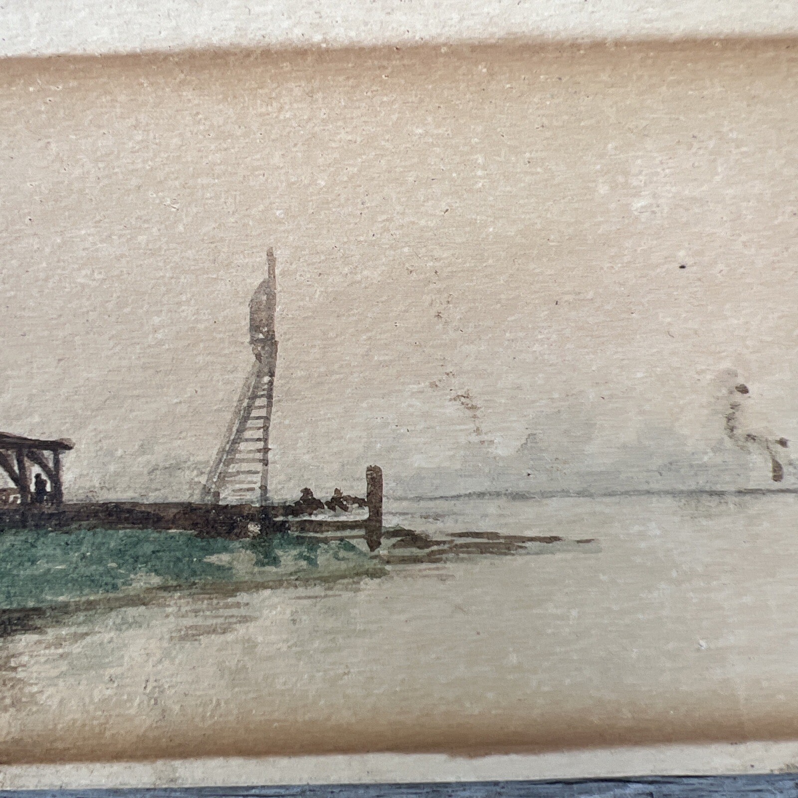 Watercolor on Paper signed dated 1916 house on Bay boat 11″ x 3 1/2″