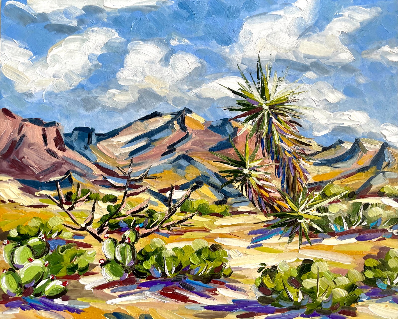 Century Plant Red Yucca Print Oil Painting Original Western Big Bend Art 8×10 in