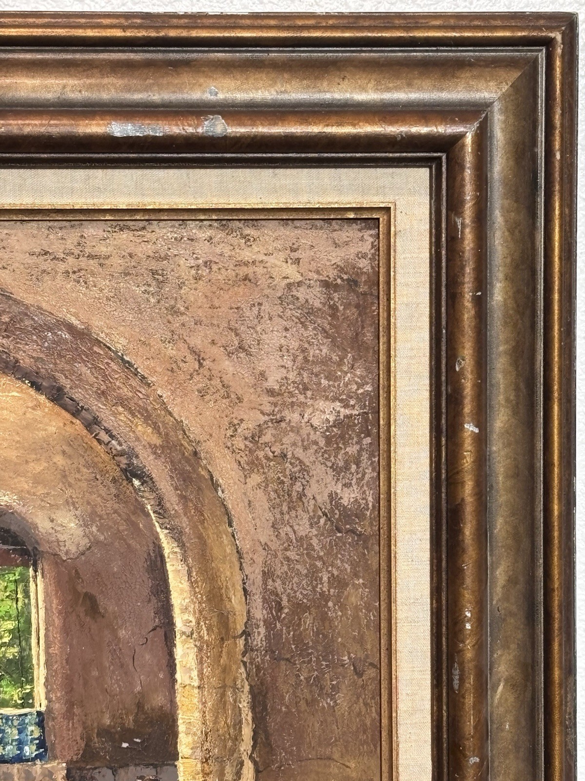 Original Framed Signed Mediterranean Courtyard Archway Painting Spanish Villa