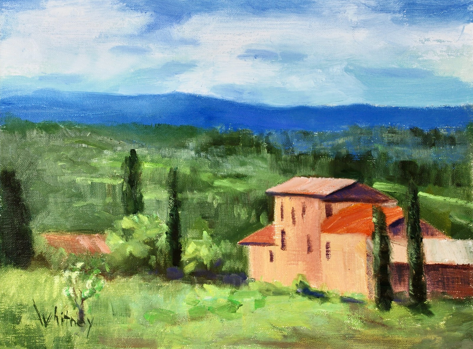 Provence Landscape, Luberon, French Villa, France 9×12 Original Oil Sue Whitney