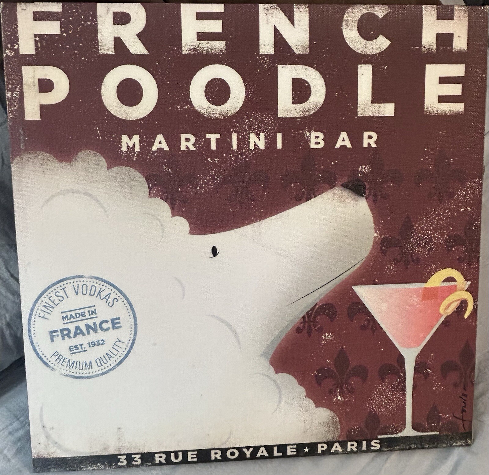 French Poodle Martini Bar By Stephen Fowler 12×12” On Canvas