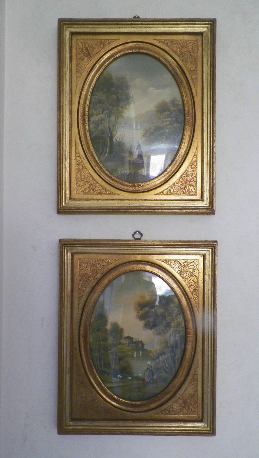 Vtg VAN THOREN Landscape Original Oil Painting Gold Gilt Frame Italy Set of 2