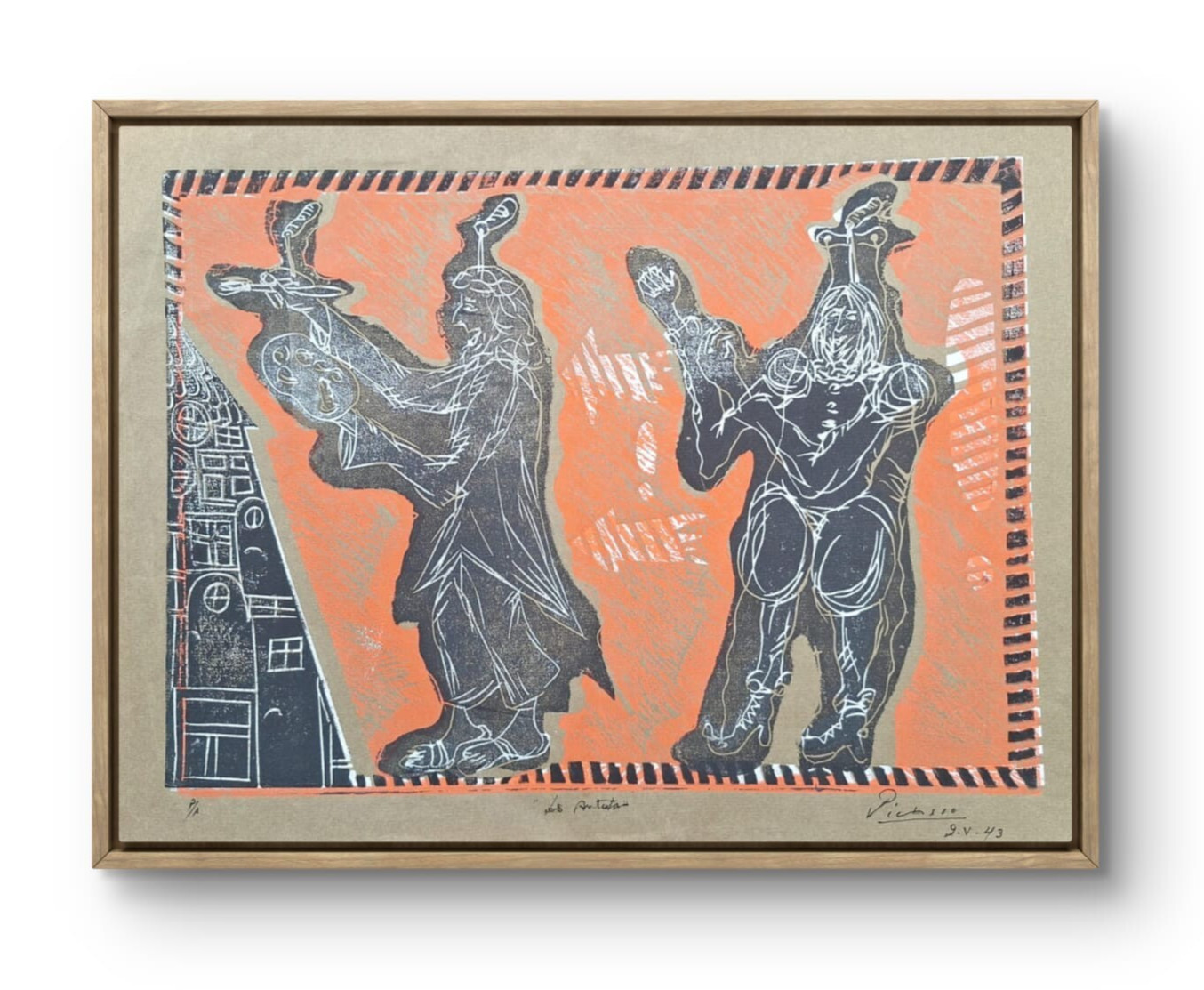 Pablo Picasso «manner of» – Colored engraving P/A – Signed & Dated 43