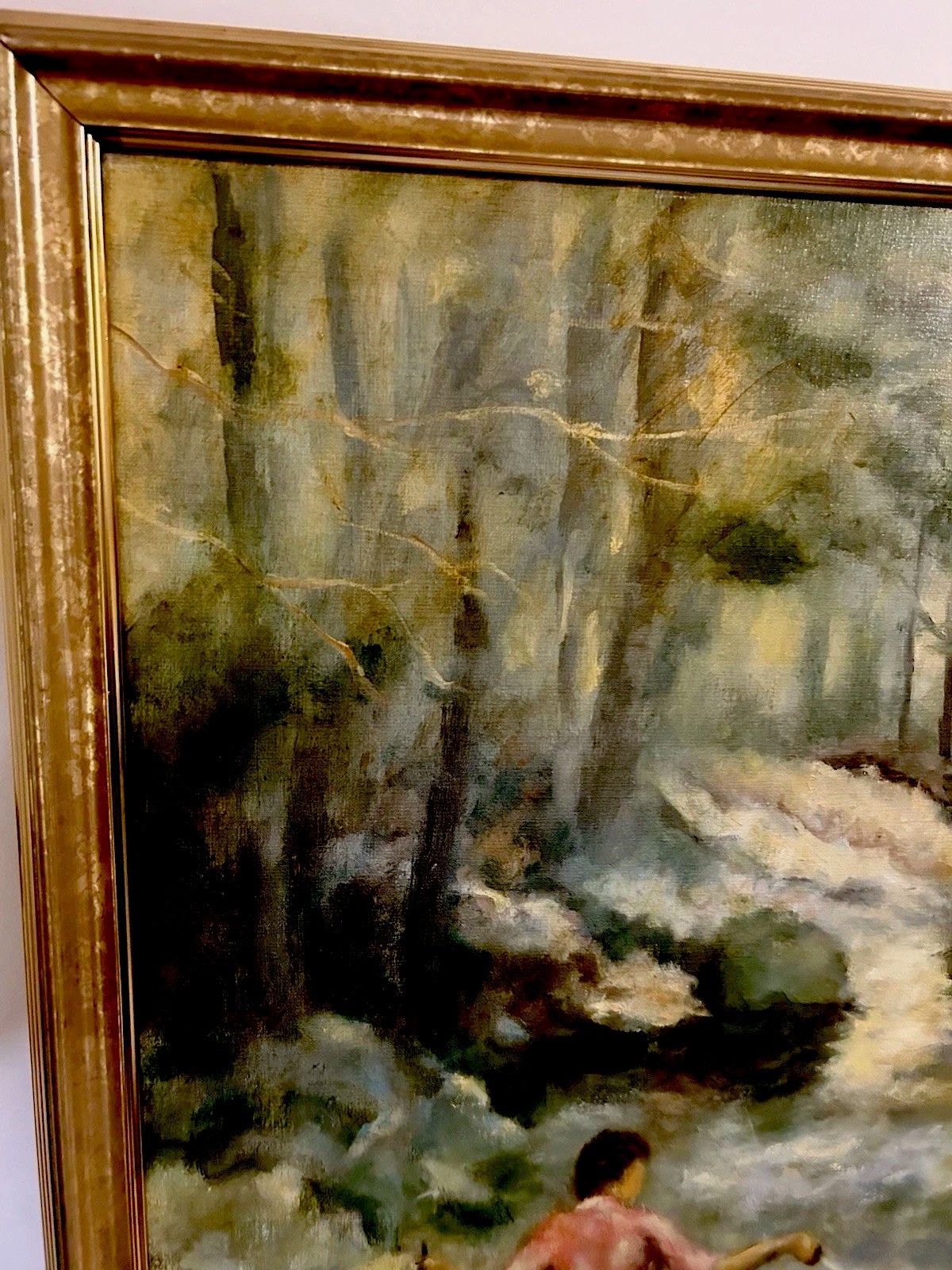 “Boys in a Mountain Stream” by Gerald Bernstein Oil Painting 33.5x39x1.5