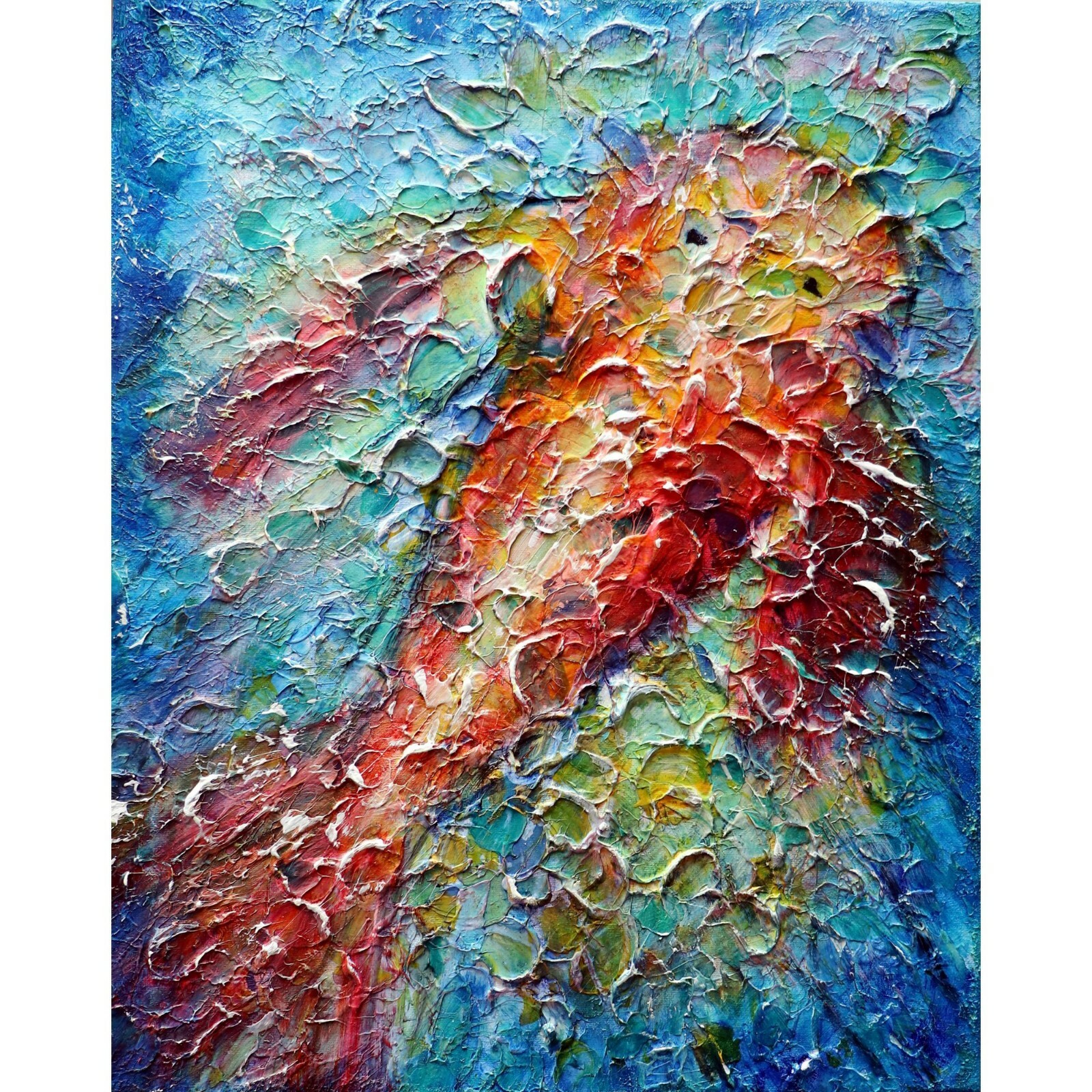 Original Red Koi Fish Painting 16×20 Textured Abstract Lily Pond Canvas Art