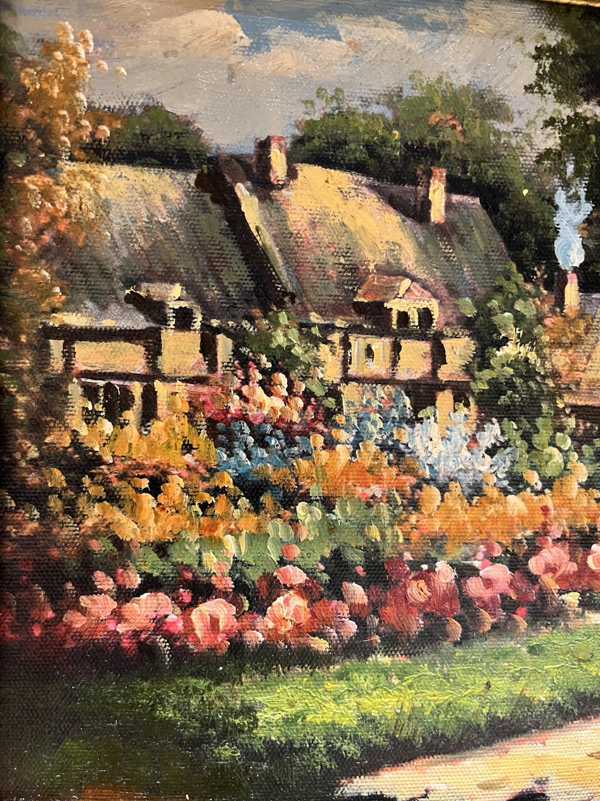 Vintage Oil Painting On Board Ornate Heavy Gold Frame English Cottage