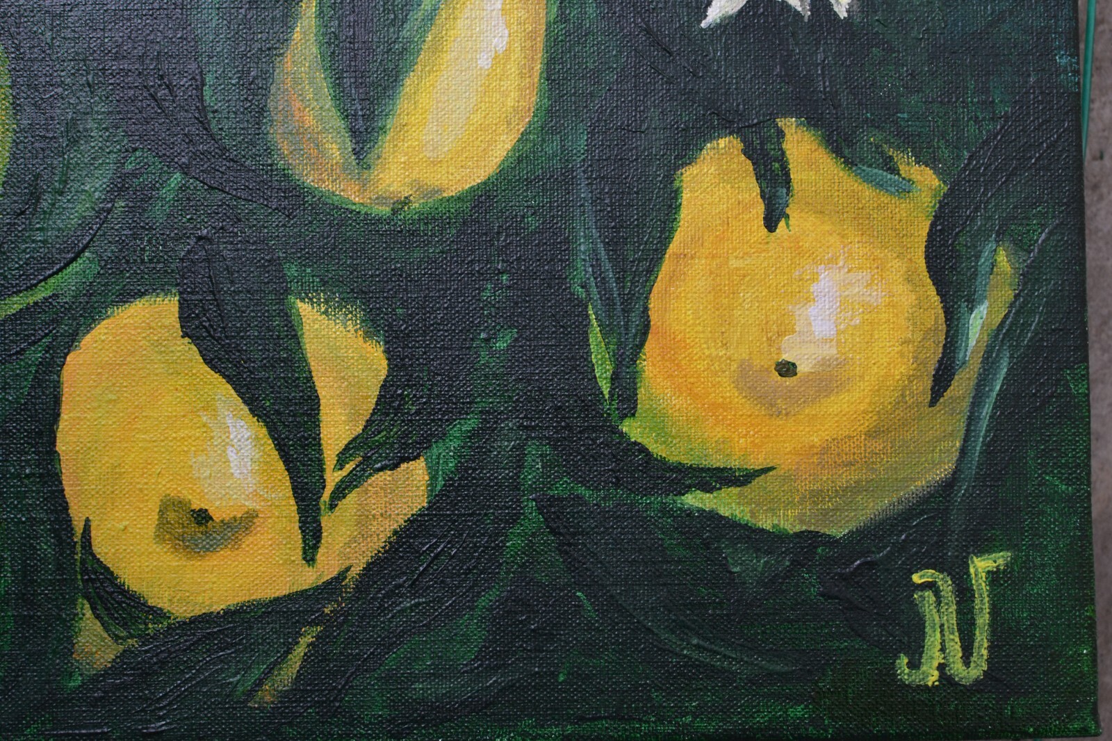 Original Acrylic Painting Citrus Fruit Lemon on the tree with flowers 16×24 in