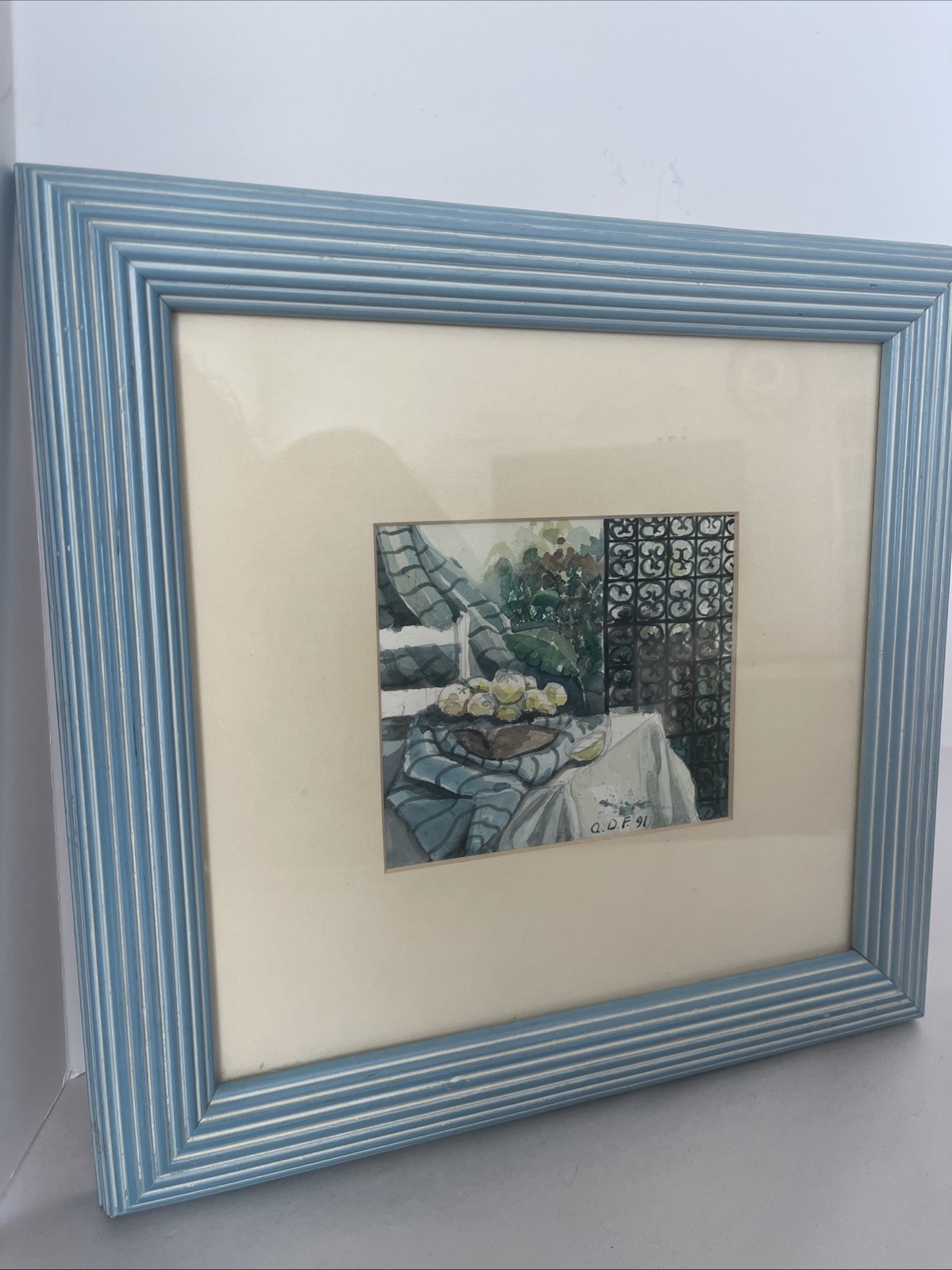 Fruit Basket Painting Still-Life Kitchen Framed Watercolor Painting 12.5×12.5”