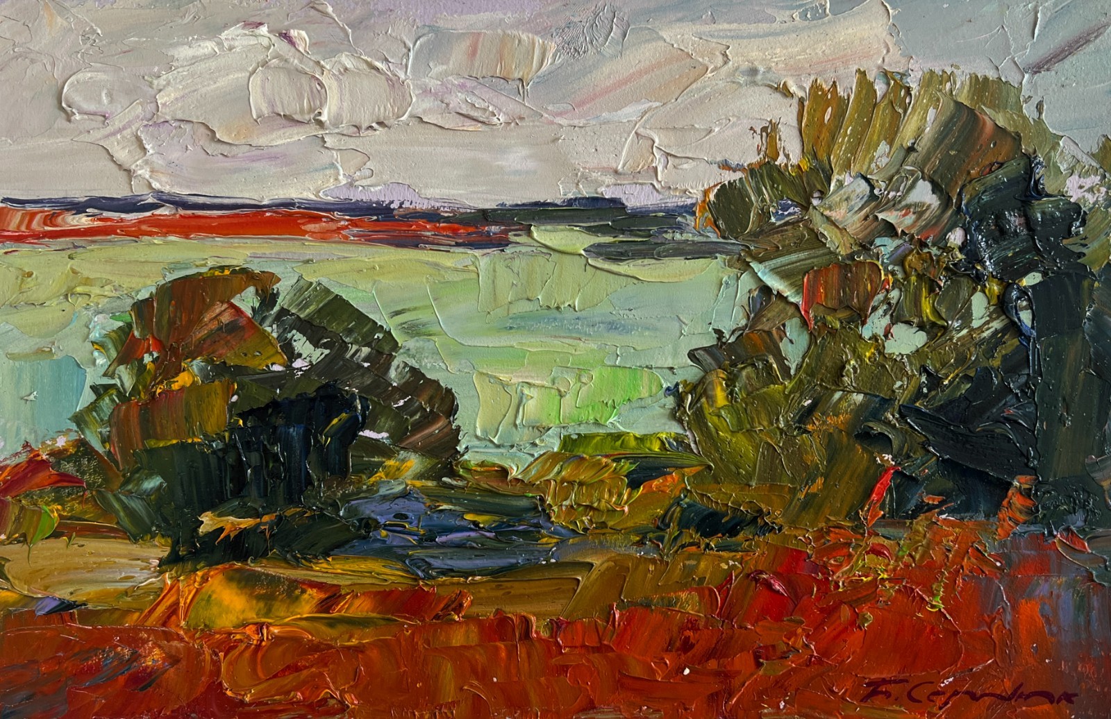 Oil Painting Autumn Days By The River B. Serdyuk Unframed Original nAAA4755