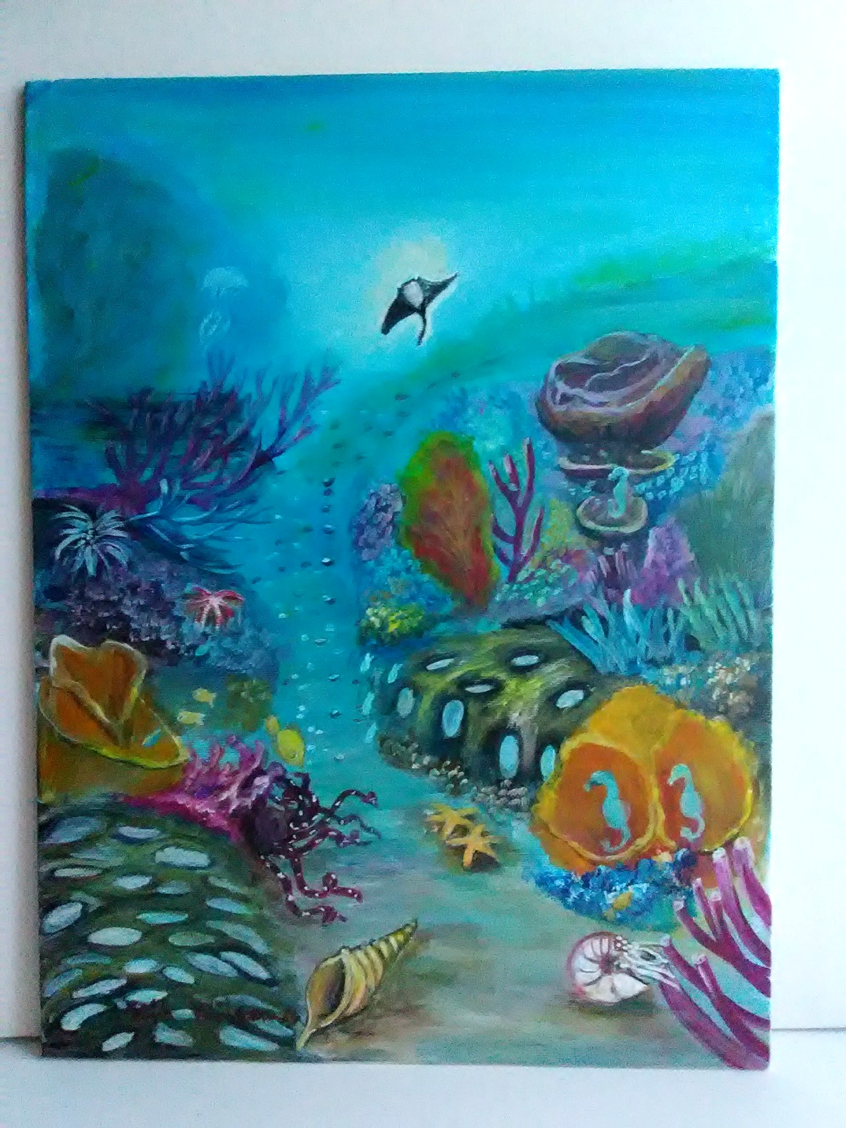 Original Hand Painting Ocean Sea Underwater 12X16 Canvas Coastal Art Decor