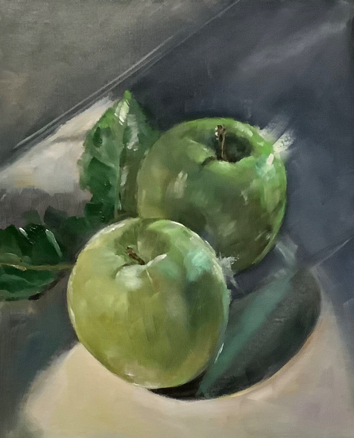 Original oil Painting, Still life, GREEN APPLES, 8×10″ Schelp