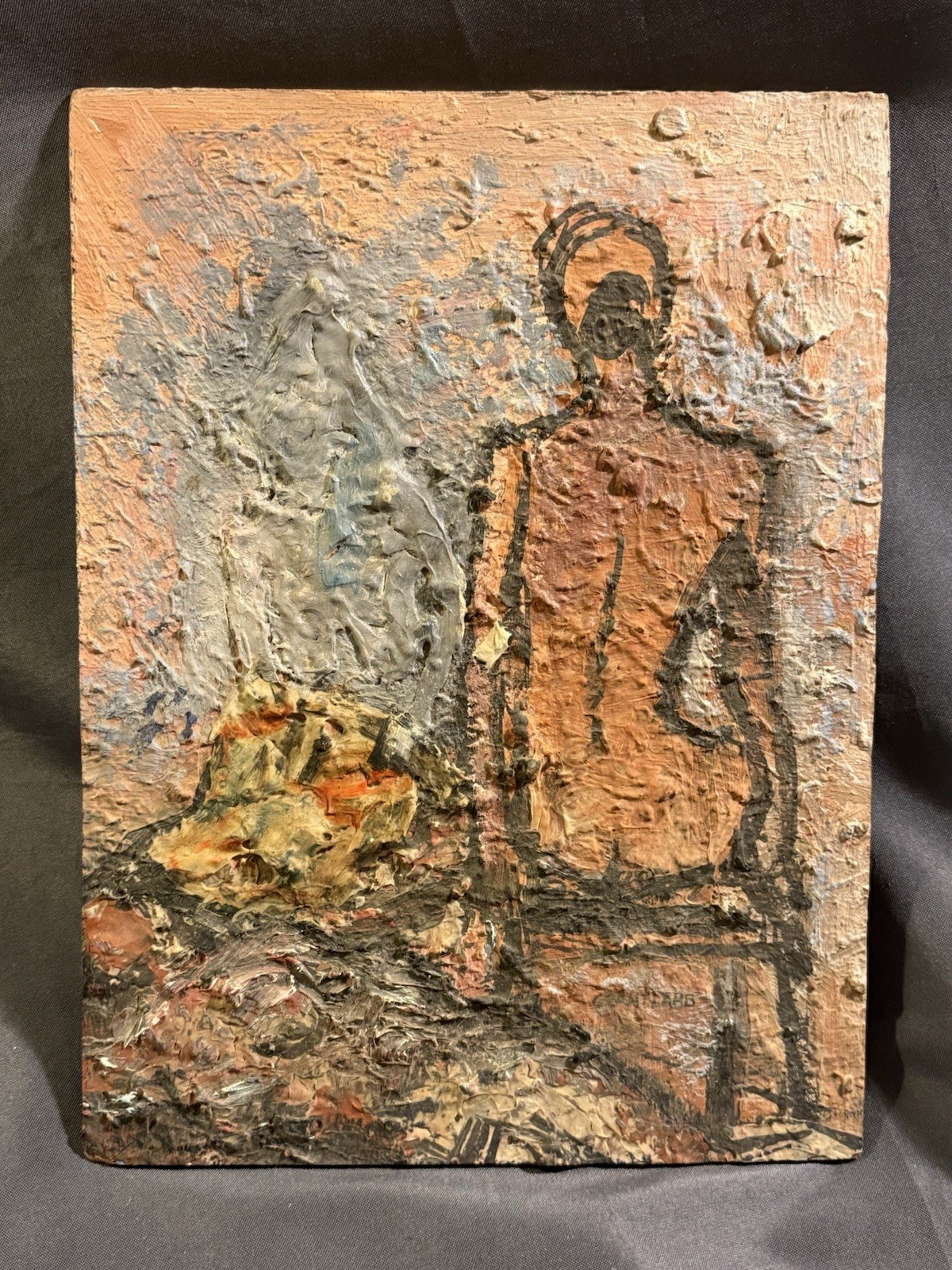 Vintage Oil Painting on Masonite Abstract Nude Silhouette signed Grant Lamb