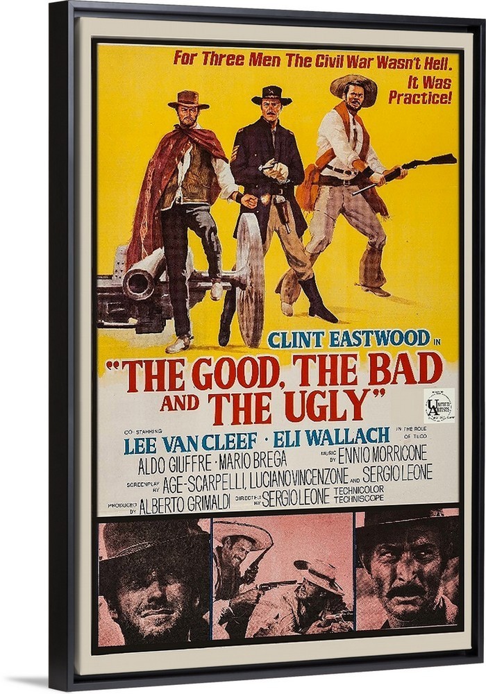 Good Bad & The Ugly Movie Poster Art Print, Framed or Canvas Old West Cowboys