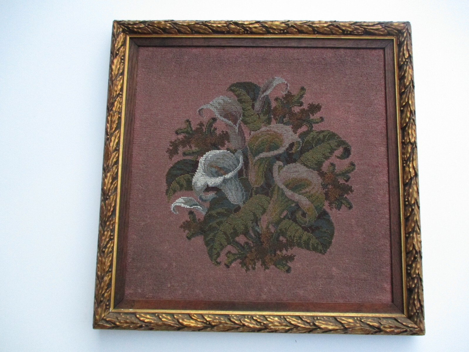 ANTIQUE 19TH CENTURY FLORAL FLOWERS MADE FROM TINY BEADS ART DECO NOUVEAU OLD