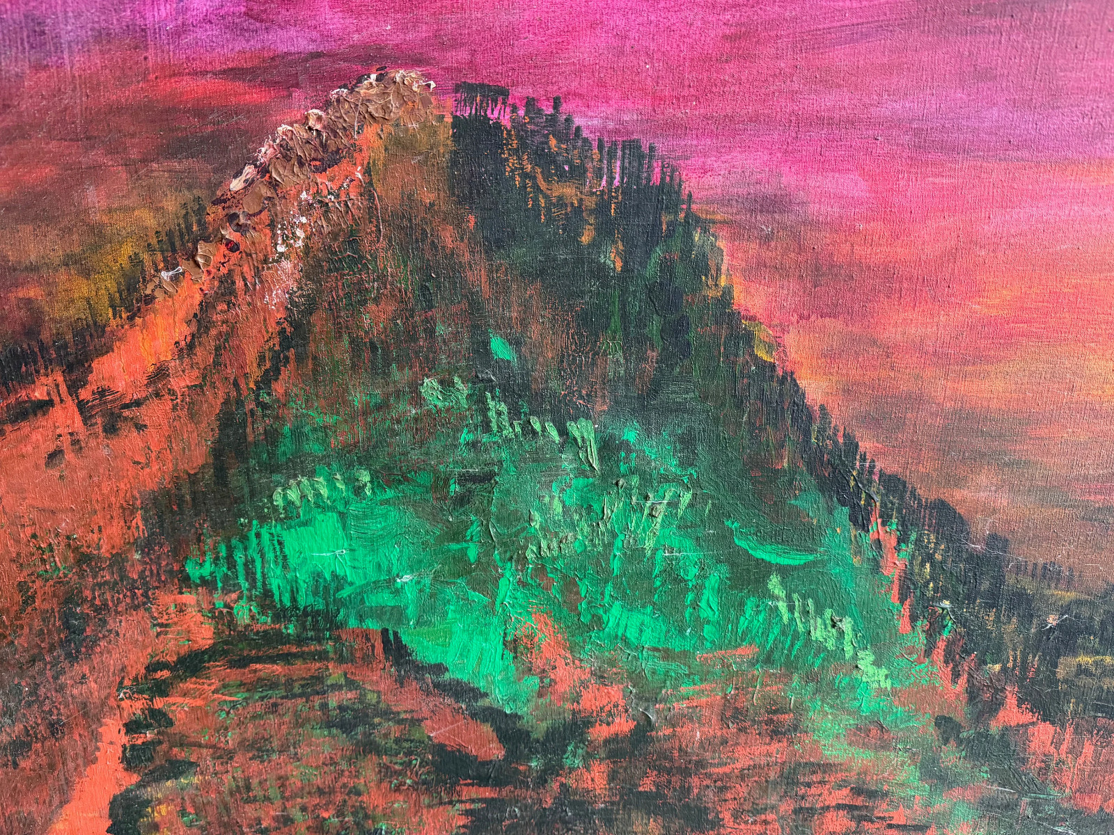 Vintage Surreal Abstract Landscape Painting Modern Wall Art Multi-Color 70s